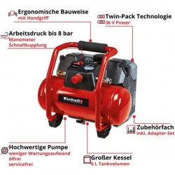 COMPRESOR DE AIRE INALAMBRICO TE-AC 36/6/8 Li OF Set-Solo EINHELL - SUMINISTROS CÁMARA