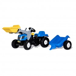 TRACTOR DE PEDALES ROLLYKID NEW HOLLAND T7040 CON PALA Y REMOLQUE - SUMINISTROS CÁMARA