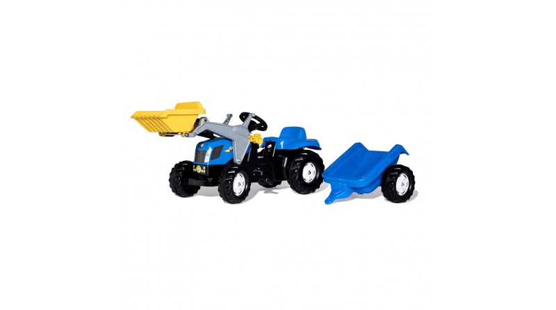 TRACTOR DE PEDALES ROLLYKID NEW HOLLAND T7040 CON PALA Y REMOLQUE - SUMINISTROS CÁMARA